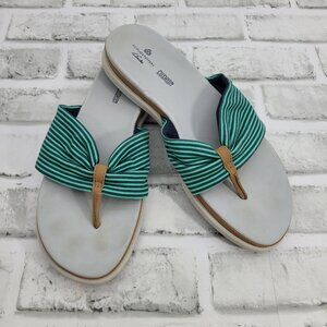Clarks Cloudsteppers Eliza June Mint Green Navy Cushion Sole Sandals Women's 7